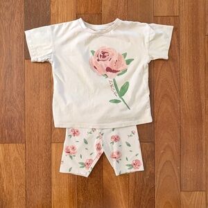 H&M Toddler Girls Pink Rose T Shirt T Bike Shorts Cotton Set 4T